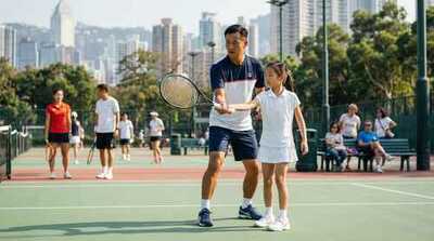 Coach demonstrating technique to junior at Victoria Park