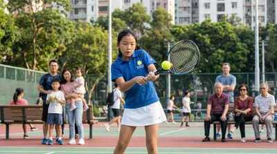 Junior girl hitting backhand at Victoria Park