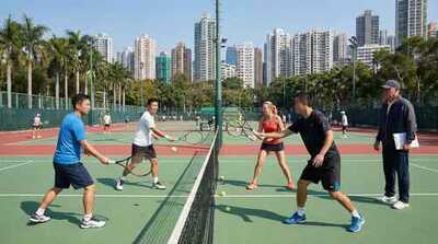 Adult doubles drill at Victoria Park
