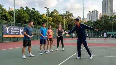 Adult group practicing forehands at Victoria Park