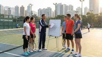 Coach teaching court positioning at Victoria Park